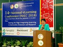 ATI OIC-Director Luz A. Taposok speaks before the participants of the 14th National eLearning Conference. 
