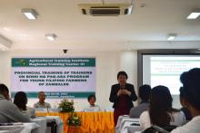 Dr. Luz Taposok delivers an inspirational message for the young farmers during Provincial Training of Trainers on Binhi Program