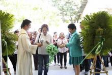 Dr. Luz Taposok in green, Ms. Veronica Concepcion Esguerra in white and  Rev. Fr. Charles Capinpin in Palayan City